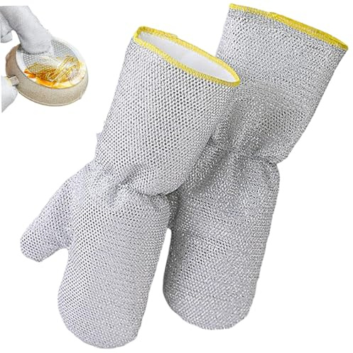 Monetais Gants de vaisselle, gants de lavage vaisselle imperméables, résistants à l'huile et à la chaleur, fil d'argent pour le nettoyage la cuisine, le lavage la