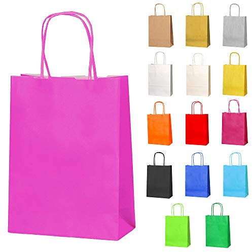 Thepaperbagstore 20 Rosa Klein Partytüten aus Papier mit Henkeln – 18x22x8cm – Bunte Geschenktüten aus Papier für Kinder, Partys, Geburtstage, Hochzeiten, Süßwaren- und Einzelhandelsgeschäfte