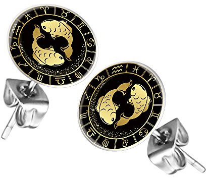 Mianova Ohrstecker Ohrringe Stecker Platte mit Sternzeichen Motiv Tierkreiszeichen Silber für Damen Herren oder Kinder Fische