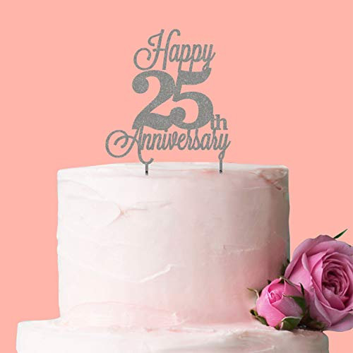Happy 25th Silver Anniversary Cake Topper