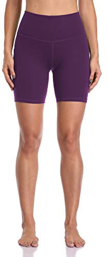 Colorfulkoala Radlerhose Damen mit Taschen Kurze Sporthose Kurze Leggings Hohe Taille Radlershorts für Yoga Gym Shorts Sommer (L, Tiefes Violett)