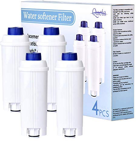 Queta 4pcs Filtro Suavizante para Cafetera Delonghi, Serie ECAM, ESAM, ETAM, BCO, Reemplazo de Filtros de Cafetera Cartuchos de Filtro de Agua Suavizador de Carbón Activado para Filtro DLSC002