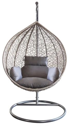 Milani Home - Sedia Sospesa Poltrona A Dondolo Intrecciato In Rattan Per Casa E Giardino Con Cuscino - Grigio