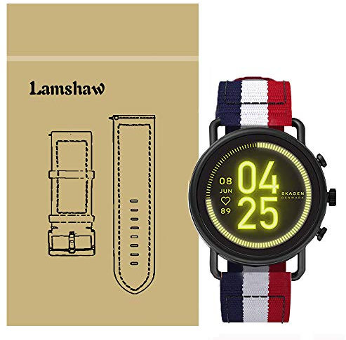 LvBu Armband Kompatibel für Skagen Falster 3, Nylon Strick Replacement Uhrenarmband für Skagen Falster 3 Smartwatch (Blau+Weiß+Rot)