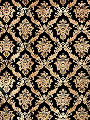 YangYun Home Decoration European Style Damask Non-Woven Self-Adhesive Wallpaper Black Color for Living Room Bedroom Tv Background Wallpaper 0.43m x 10m=4.3m2