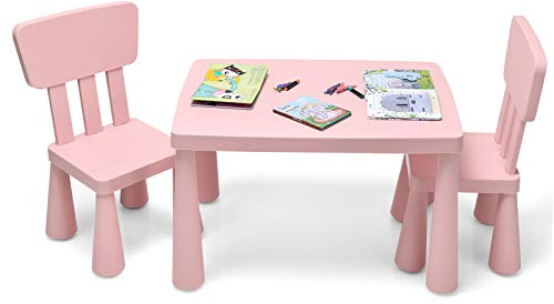 COSTWAY Set Tavolo e Sedie per Bambini con Angoli Arrotondati (Rosa