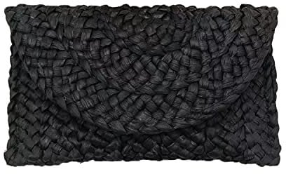 Syrads Women’s Straw Evening Clutch Purse Summer Beach Handbag Straw Woven Envelope Bag,black