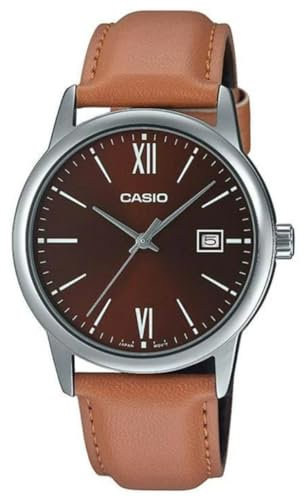 Casio MTP-V002L-5B3 Herren-Armbanduhr, braunes Lederband, braunes Zifferblatt, Datumsuhr