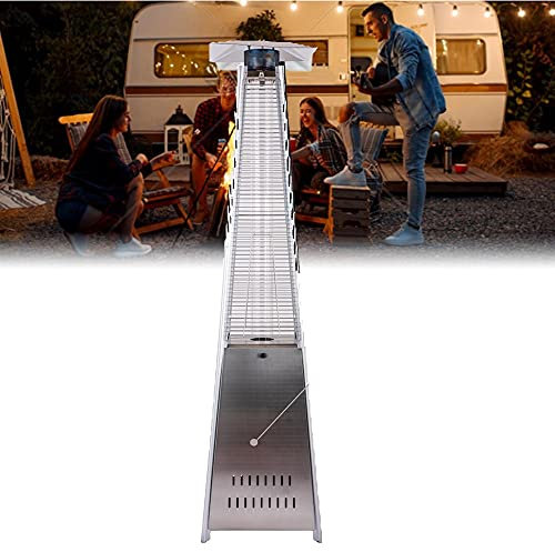 BDXZJ Chauffe-Terrasse Au Propane, Chauffe-Patio Pyramide, Allumage par Impulsion de 48 000 BTU avec Roues Tube en Verre de Quartz Idéal pour Les Fêtes en Plein Air, Les Restaurants Silver