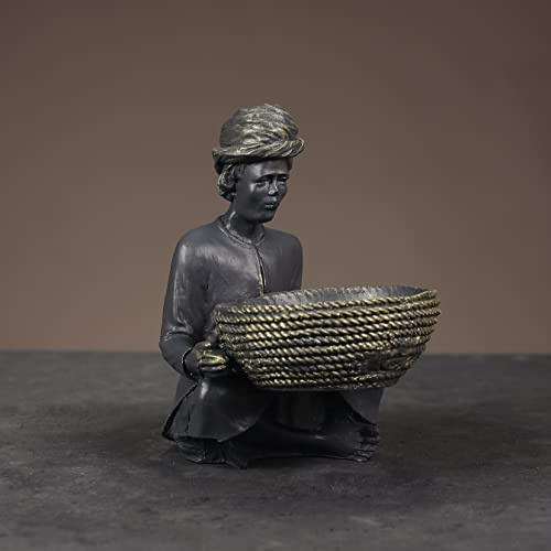 furni24 Wohnaccessoires Deko, Handgefertigt, Dekoartikel, Skulpturen,Statuen (Mittelgroße indischeFigurenskulptur-Schwarz/Kupfer)