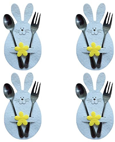 FUFRE Bestecktasche Ostern, 4 Stück Osterhase Bestecktasche, Besteckhalter Filz Osterbesteck Dekorationszubehör-Besteckhalter Schaf Messer & Gabel Taschen Für Ostern Tischdeko (8#)