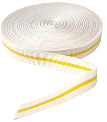 UGOJUDO Rouleau de Ceinture de Judo Blanche 1 liseré Jaune 50 mètres