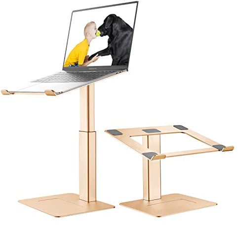 VECOFO Laptop Stand for Desk, Ergonomic Aluminum Laptop Stand Adjustable Height from 7-15, Sitting and Standing Laptop Riser for 10-17 Notebook (Gold)