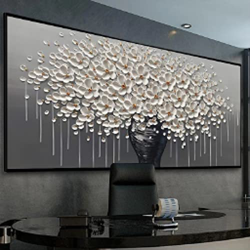 Zhadongli Art Großes Leinwandbild, modernes abstraktes Weißgold, Geldbaum, Blume, Poster, Wandkunst, Bild für Wohnzimmer, Dekoration, 50 x 100 cm, rahmenlos