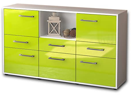 Lqliving Sideboard Dominika, Korpus in Weiss matt, Front im Hochglanz-Design Grün (136x79x35cm), inkl. Metall Griffen, Made in Germany
