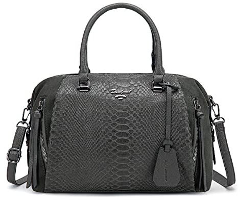 David Jones - Damen Handtasche Bowling - Frau Tasche PU Leder Schlange - Elegante Henkeltasche - Schultertasche Viele Fächer Mehrere Taschen - Umhängetasche Tote Shopper Mode Elegant - Grau