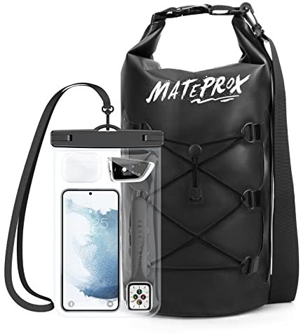 MATEPROX Sac Sec étanche 5L 10L 20L Dry Bag Sack avec Sangle réglable, Sac étanche pour Kayak, Randonnée, Rafting et Camping avec Pochette étanche pour Téléphone-10L Noir