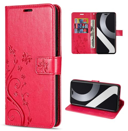 betterfon Hülle Kompatibel mit Xiaomi 13 Lite | Premium PU Leder Handyhülle Wallet Case für 13 Lite | Schutzhülle Blumen Klapphülle Handyhülle | Rot