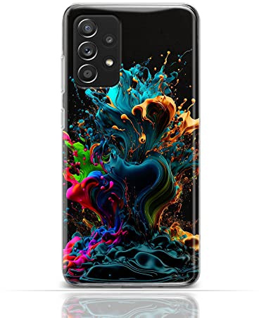 Hülle für Samsung Galaxy A50 Handyhülle Schutzhülle aus Silikon TPU Softcase mit Motiv 3513 bunter Farbklecks Gold türkis pink