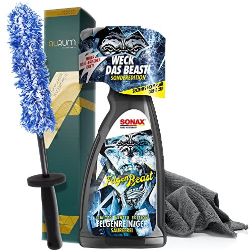detailmate Felgenreinigungsset: SONAX FelgenBeast Winter SonderEdition 1L + Aurum ultraFlat Microfaser Felgenbürste Mikrofasertuch 320GSM