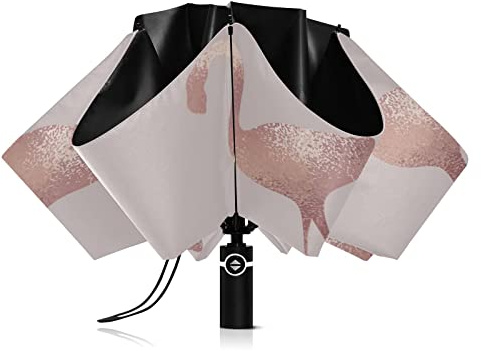 linqin Winddichter Reise-Regenschirm Flamingo Roségold Tragbarer umgekehrter kompakter Regenschirm für Sonne Regen 8 Rippen Großer UV-Regenschirm Automatisch für Männer Frauen