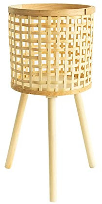Support de Pot de Fleurs Tissé en Bambou avec Pieds en Bois, Pots de Fleurs en Rotin D'intérieur, Support de Plantes D'intérieur Tissé au Sol en Rotin pour Décoration de la Maison et(Kaki S)
