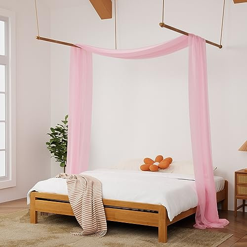 Hptmus Betthimmel Bettvorhänge – 1 Paneel Baldachin für Bett in 132 x 570 cm rosa durchsichtiger Schal Betthimmel Vorhänge Betthimmel Vorhänge Luxus durchscheinender Betthimmel Schal für Erwachsene