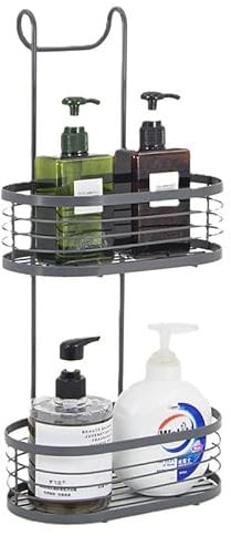 HOMION Over Shower door Screen Caddy Hanging Bathroom Organiser Shower Rack Storage Tidy (2 Tier Oval Black)