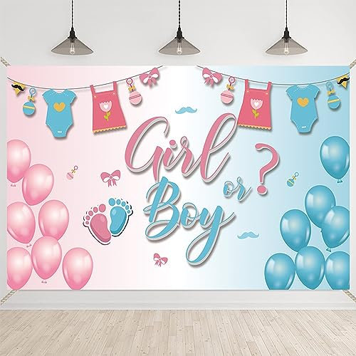 Rosa und Blau Geschlecht Enthüllen Hintergrund Dekorationen Boy Or Girl Kulisse Banner Schwangerschaft Ansage Party Zubehör Fotografie Hintergrund für Geschlecht Enthüllen Baby Party 180 x 110cm (B)