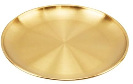 KOMUNJ Cubiertos Redondos de Acero Inoxidable Dorado, Bandeja Redonda Dorada, Soporte para Joyas, contenedor de Comida para bistec de Pastel Occidental de Postre para Cocina, Restaurante, Camping, fi