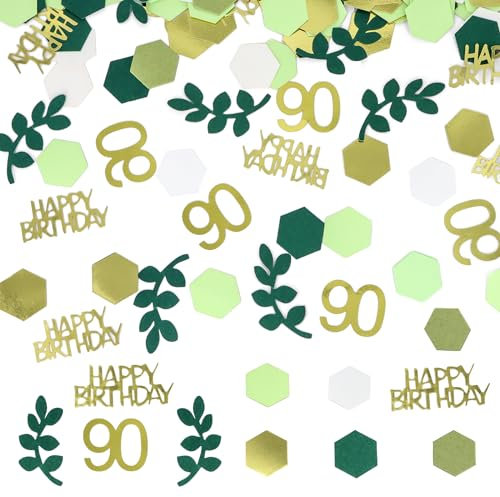 WenmthG - Konfetti 90. Geburtstag Deko Grün - 200 Stück Tischdeko 90er Streudeko Geburtstag Gold - 90 Geburtstag Confetti Frauen, Männer - Deko 90 Geburtstag Party MK-90