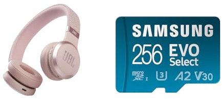 JBL Live 460NC kabelloser On-Ear Bluetooth-Kopfhörer in Rosa – Mit Noise-Cancelling und Sprachassistent – Für bis zu 50 Stunden Musikgenuss & Samsung EVO Select microSD-Karte + SD-Adapter