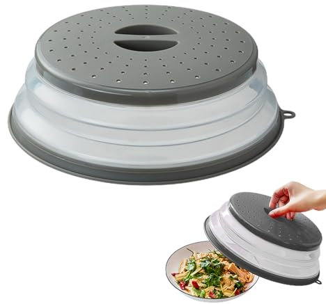 Mikiuly Cloche Micro Onde,Couvercle Pliable pour Micro-Ondes,Couvercle Micro Ondes,Cloche Micro-Ondes Rétractable,Couvercle Micro-Ondes,pour Fruits Et Légumes (Gris)