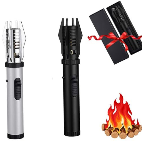 Lichtschwert-Feuerzeug, helles Feuer-Feuerzeug, BrightFire-Fackelfeuerzeug, winddichtes, nachfüllbares Butan-Gasfeuerzeug aus Metall, Lichtschwert-Feuerzeug-Fackel ( Color : Black+Silver 2pc )