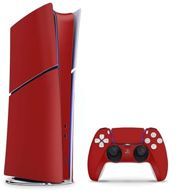 Skins4u Slim PS5 Skins Aufkleber für PlayStation 5 Konsole und Controller Skin Vinyl Skin Sticker PS5 Slim Digital Design Schutz Folie Solid State rot