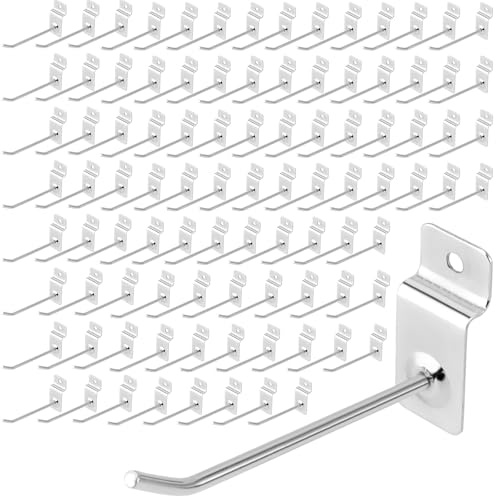 TAICHEUT Lot de 100 crochets pour mur à lattes - 10 cm - En acier au carbone argenté - Accessoires muraux robustes - Crochets pour panneau à lattes - Crochets pour panneaux perforés - Crochets
