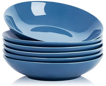 Swuut Ciotole per Pasta in Ceramica da 1180ML, 23 cm Grandi Insalatiera Ciotola per Pasta Insalata, Adatte al Microonde e al Forno, Set di 6 (Blu Pavone)