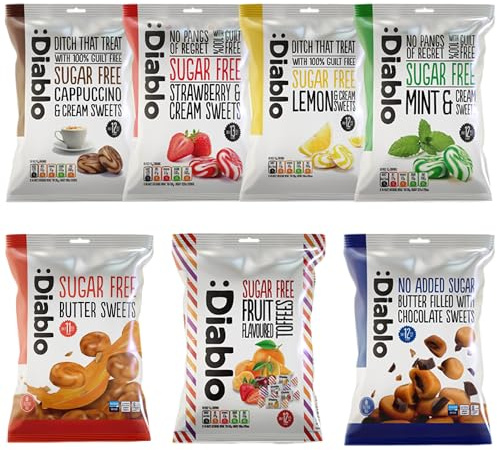 Diablo Sugar-Free Candy Variety, Maltitol Sweetened - 75g Each, Pack of 7