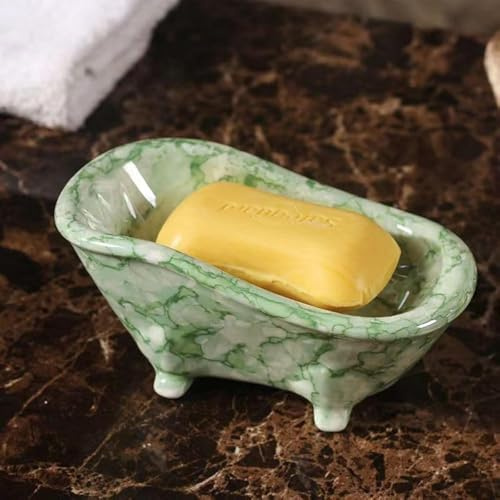 Mini-Seifenschale aus Keramik, kreative kleine Seifenschale mit Abfluss für Zuhause, Hotel, Dekoration (grün)