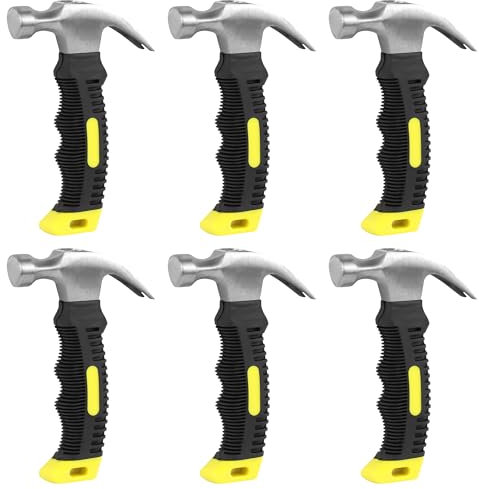 WENLISELL 6 PCS 8oz Stubby Claw Hammers, Mini Claw Hammer with Anti-Slip Handle, Small Stubby Hammer for DIY, Home, Camping, Framing Jewelry Making
