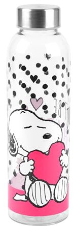 United Labels The Peanuts Snoopy Trinkflasche aus Glas - Flasche Wasserflasche 500 ml