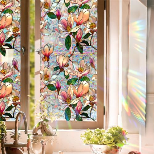 Creperture Statisch Fensterfolie Dekorative,43x200cm Selbsthaftend Sichtschutz Bunt Reflektierende Fensterfolie Wärmeisolierung UV-Schutz Fensteraufkleber für Büro Wohnzimmer Badezimmer,D
