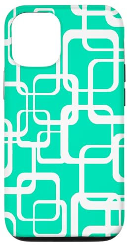 Hülle für iPhone 13 Retro MCM Quadratisches Motiv Vintage Muster 12 Helltürkis