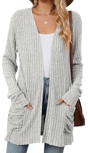 Famulily Ladies Open Front Comfy Sweater Cardigans Soft Knitted Long Sleeve Outwear Cardigans for Fall Winter(M, Grey)