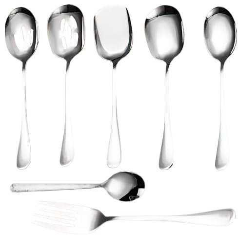 7 Pcs Serving Spoons Set, Serving Spoons Large, Metal Serving Spoon, Stainless Steel Long Handle Ladle Spoon, Big Soup Ladle, Large Cooking Spoon Set, for Home Kitchen Restaurant Banquet