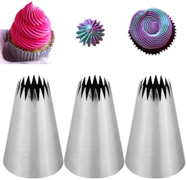Extra Large Open Star Piping Nozzles for Swirls, Rosettes, Stars, Cake, Cupcake, and Pastry Decorating, 3 Pcs