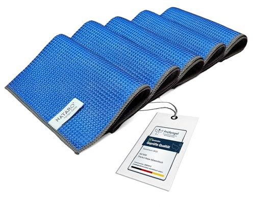 NATARO® 5 Stück Perfect Swipe Premium Microfasertücher, streifenfreie Reinigung, Reinigungstücher ohne Putzmittel, Mikrofasertuch Auto, Glas - Staubtücher, Putztücher - Fenstertücher blau 42x32 cm