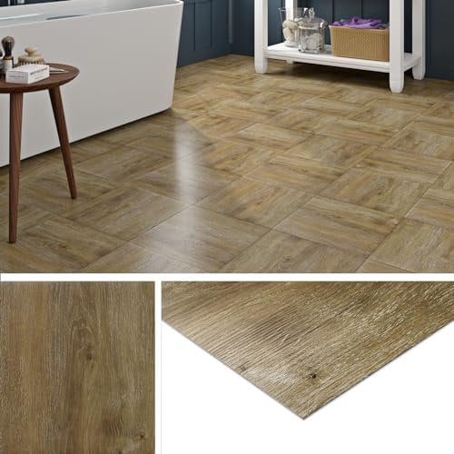 Livelynine Vinyl Flooring Tiles Brown Wood Effect 30x30CM Self Adhesive Floor Tile Bathroom Flooring Vinyl Tiles 16 PCS Stick on Floor Tile Hallway Waterproof Sticky Floor-Tiles Kitchen Living Room