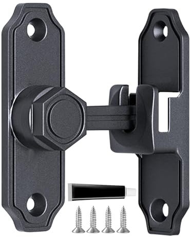 Sliding Barn Door Latch, Heavy Duty Screen Door Locking, Security Hook Latch, Safety Bolts, Durable, Garage Slide Lock, Rustproof Metal, Easy Installation, Black Finish, Home