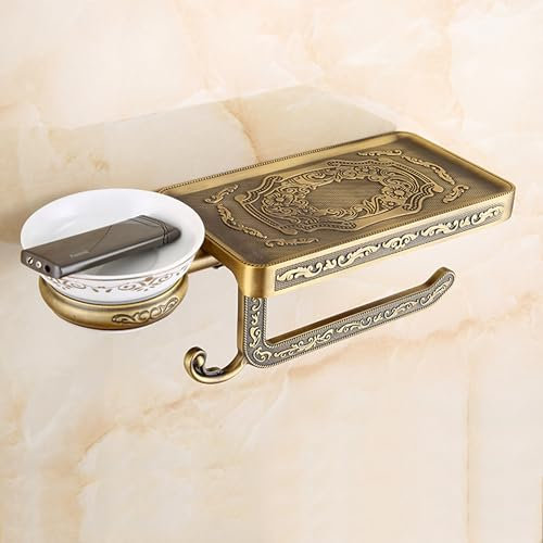 Porte Papier Toilette Mural Luxe Rétro, Support Papier Toilette avec Cendrier et Crochet, Alliage Zinc, Finition Dorée Brossée Antique, Porte-Rouleau, Accessoire Salle de Bain, Porte-papier WC